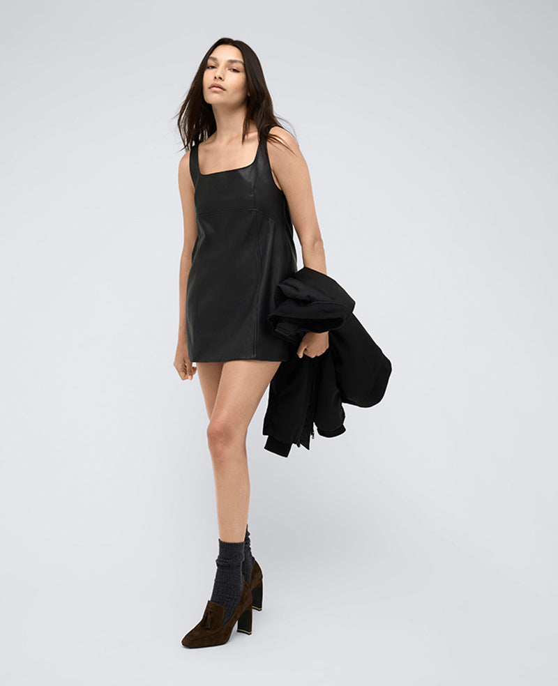 Leather Open Back Shift Dress – Exclusive | Kenneth Cole | Kenneth Cole BLACK