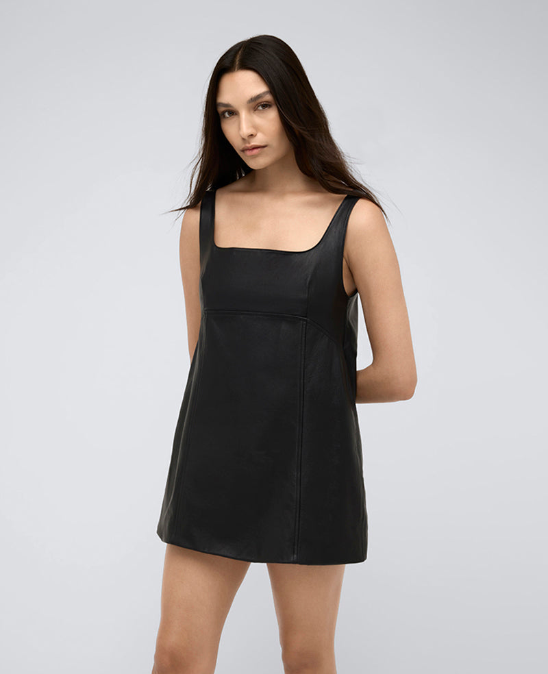 Leather Open Back Shift Dress – Exclusive | Kenneth Cole | Kenneth Cole BLACK