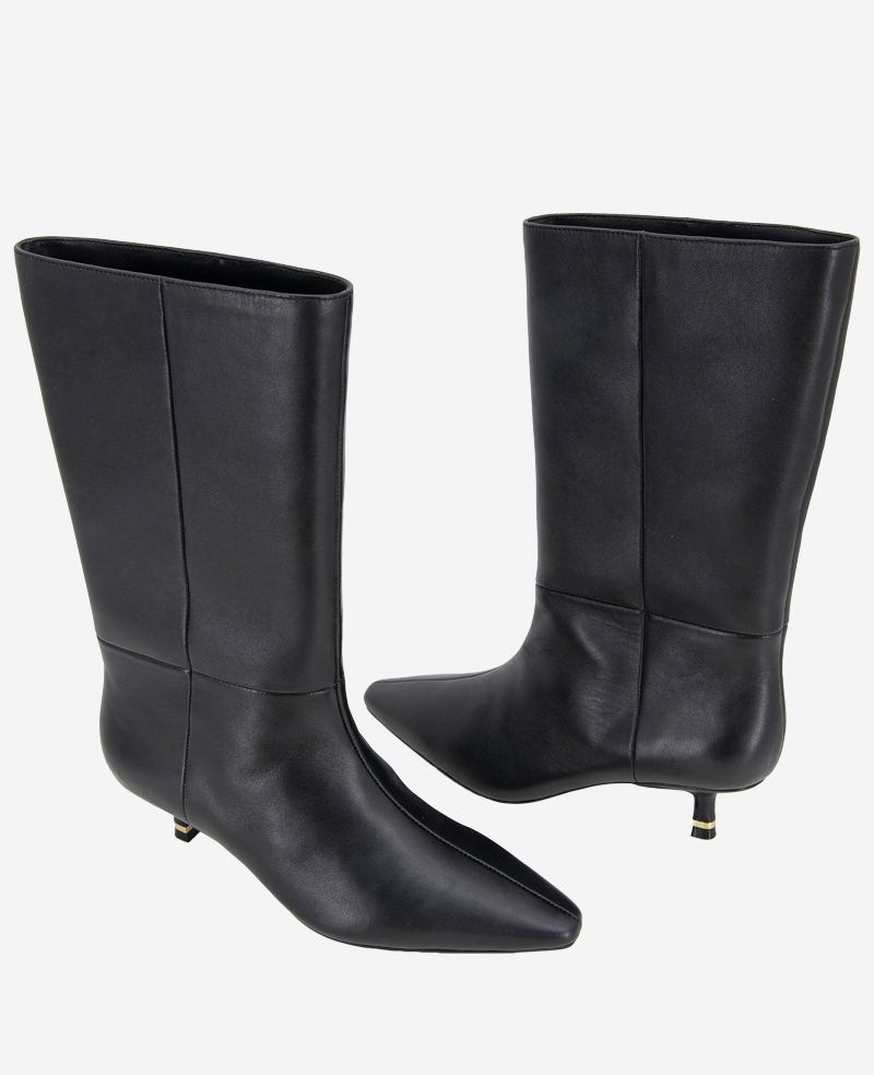 Shop Meryl Leather Bootie, Stylish Black Mid Heel Boots | KC | Kenneth Cole BLACK LEATHER