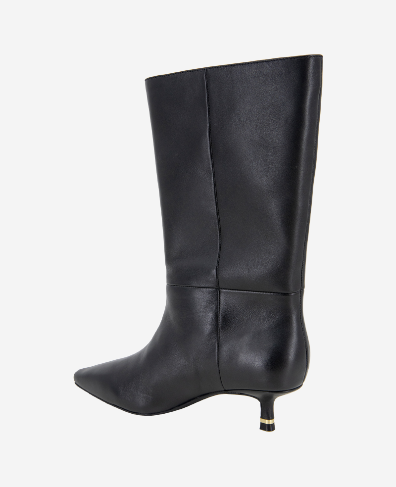 Shop Meryl Leather Bootie, Stylish Black Mid Heel Boots | KC | Kenneth Cole BLACK LEATHER