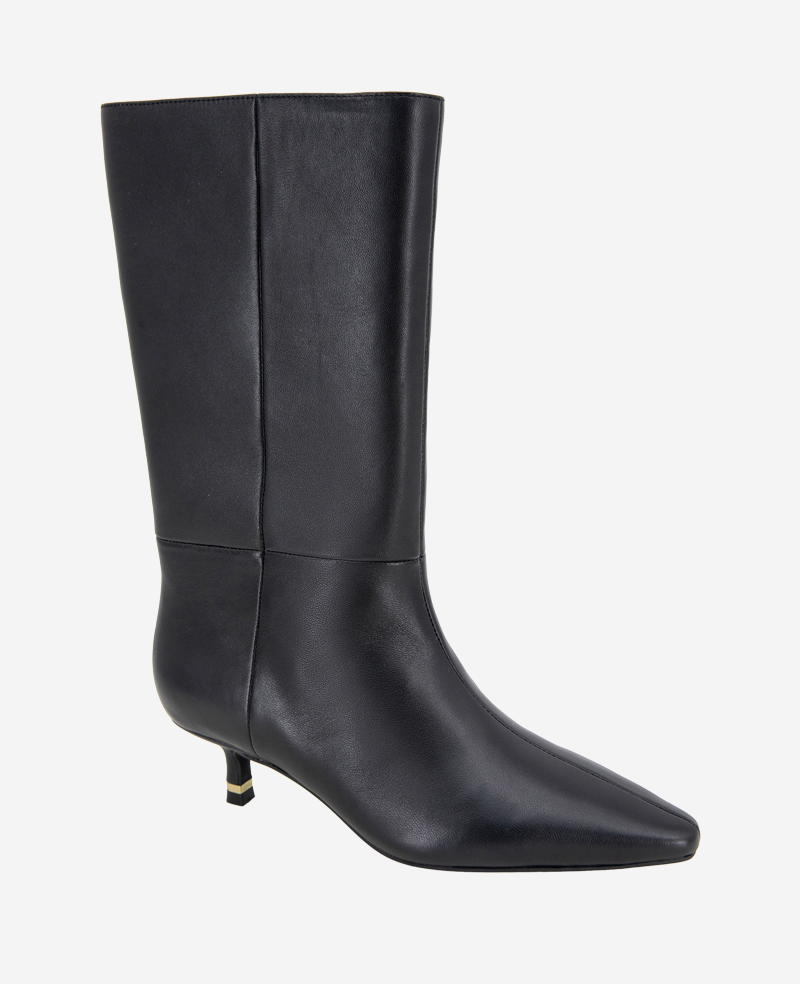 Shop Meryl Leather Bootie, Stylish Black Mid Heel Boots | KC | Kenneth Cole BLACK LEATHER