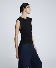 Sleeveless Side Rouched Knit Top – Black | Kenneth Cole | Kenneth Cole BLACK