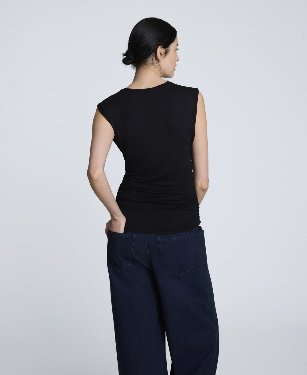 Sleeveless Side Rouched Knit Top – Black | Kenneth Cole | Kenneth Cole BLACK