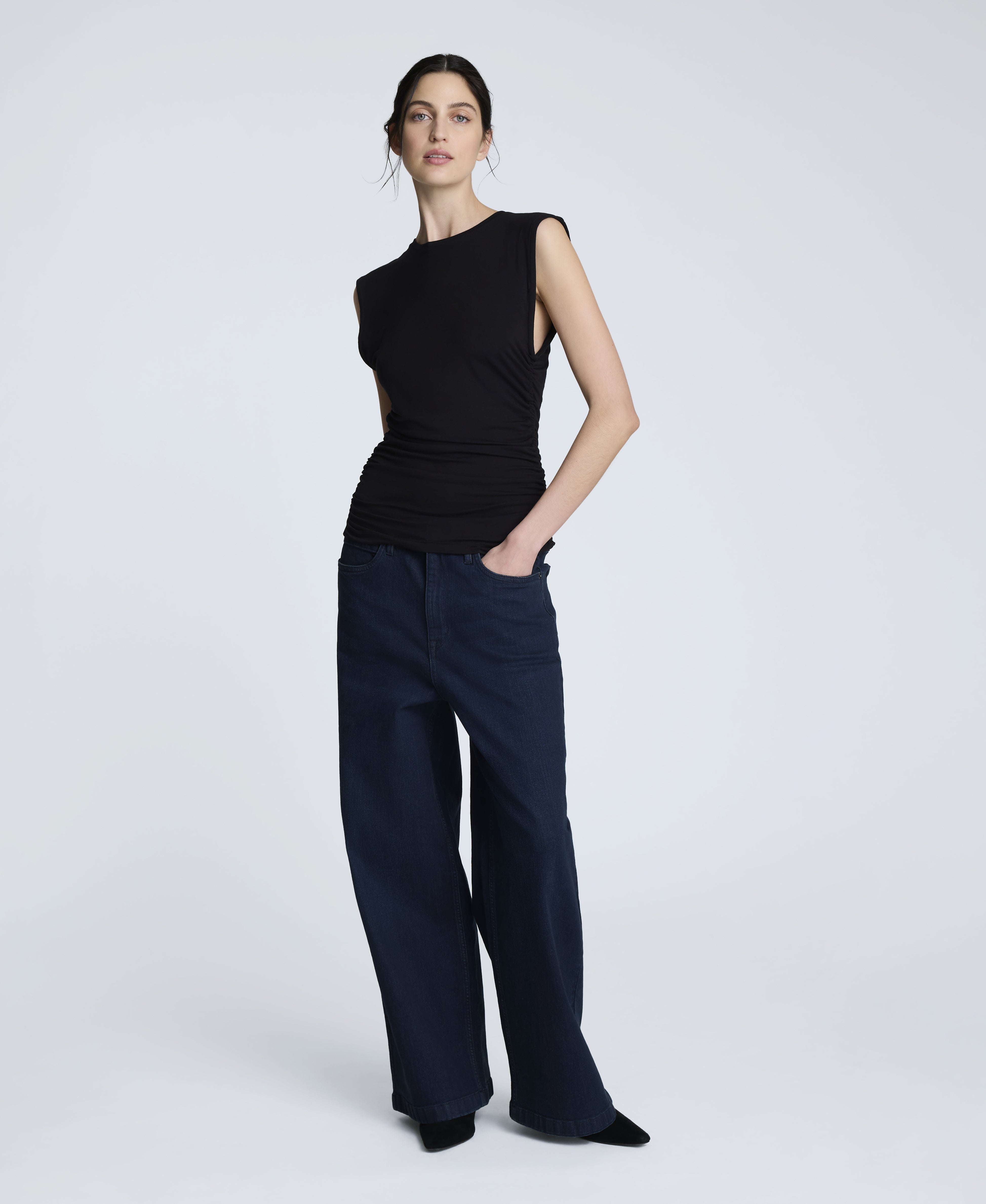 Sleeveless Side Rouched Knit Top – Black | Kenneth Cole | Kenneth Cole BLACK