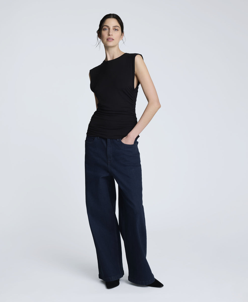 Sleeveless Side Rouched Knit Top – Black | Kenneth Cole | Kenneth Cole BLACK