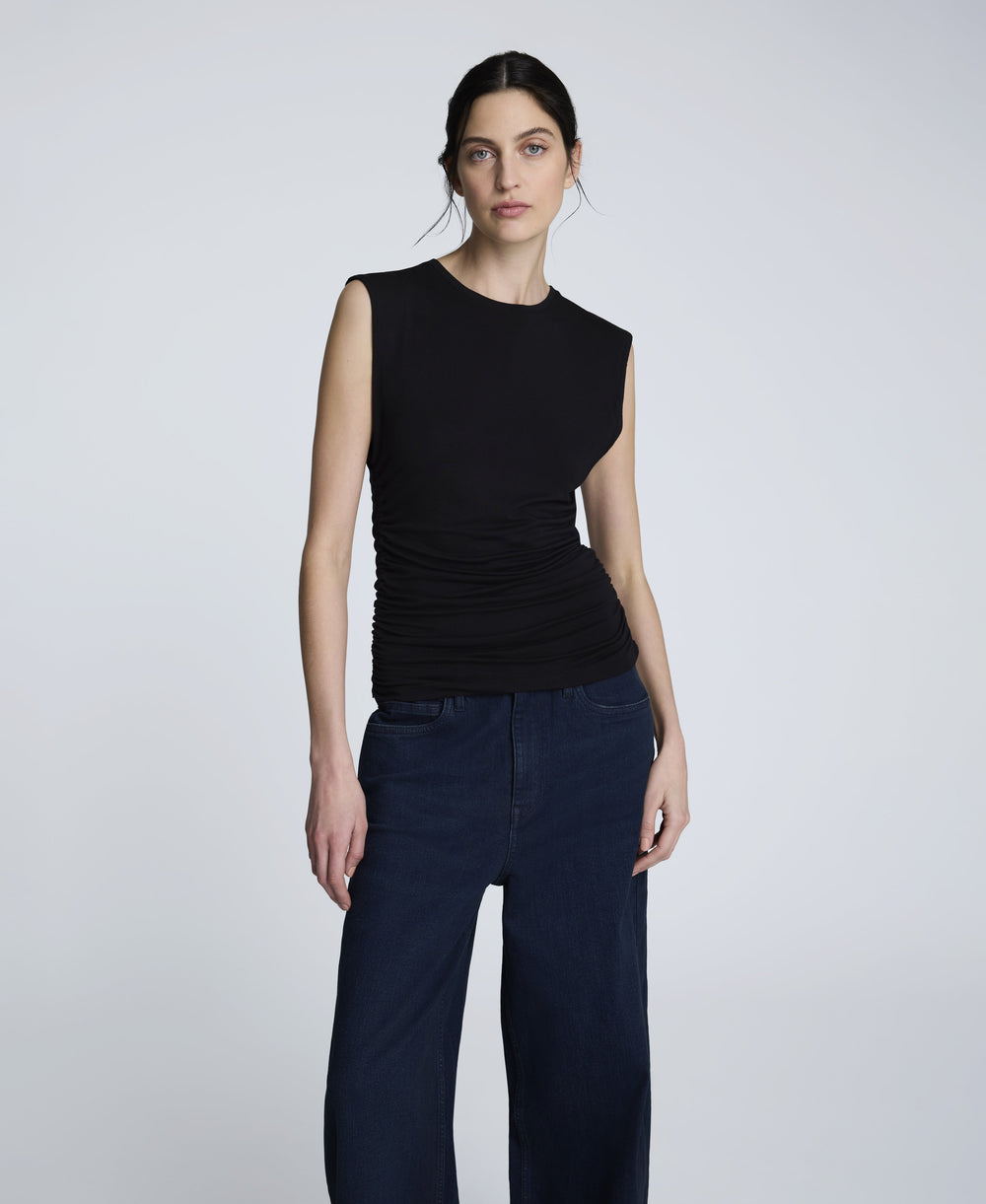 Sleeveless Side Rouched Knit Top – Black | Kenneth Cole | Kenneth Cole BLACK