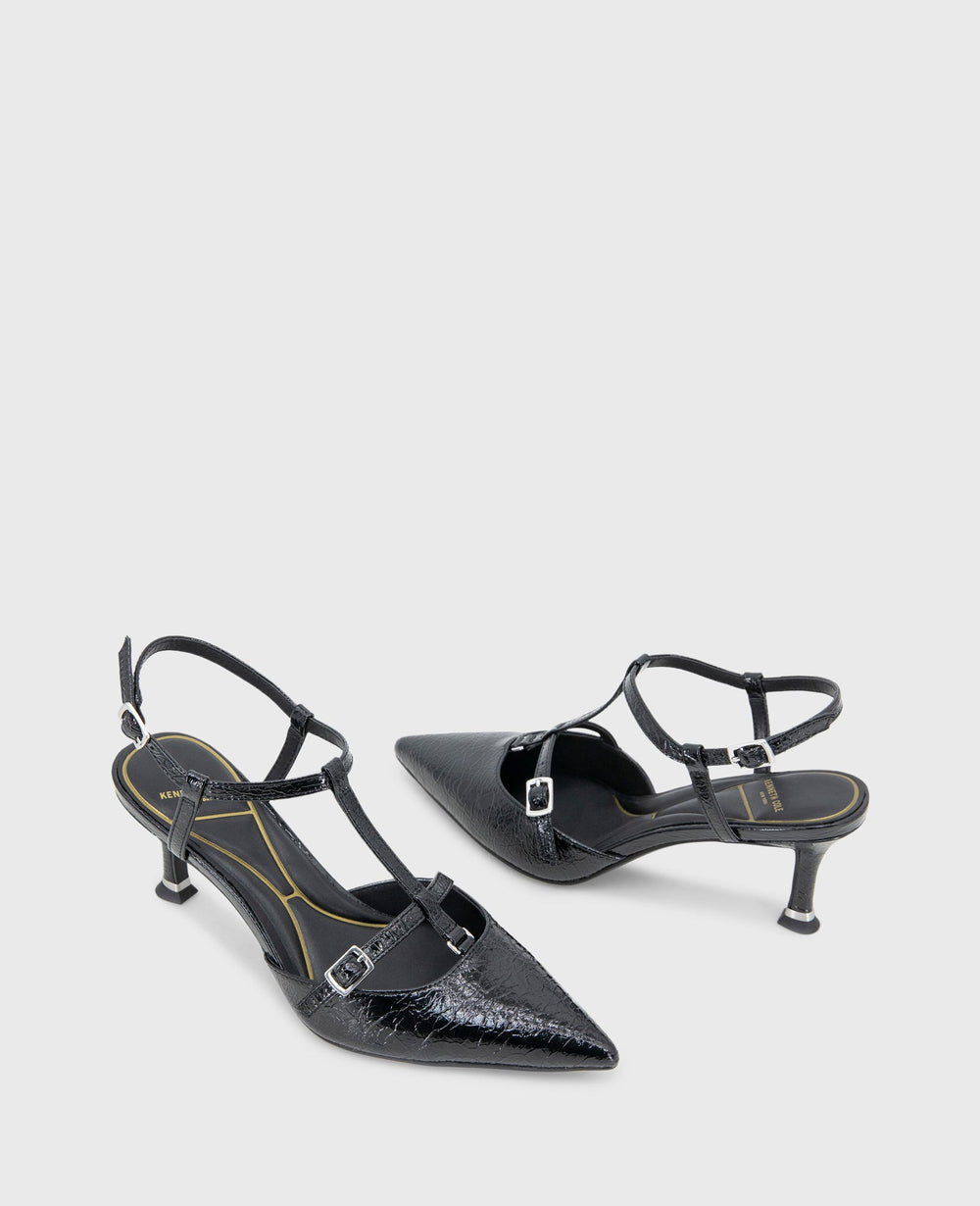Urka Black Crinkle Patent Slingback Heel | Kenneth Cole | Kenneth Cole BLACK PATENT