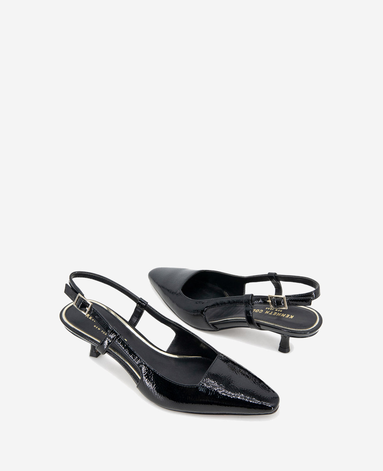 Martha Black Patent Slingback Kitten Heel | Kenneth Cole | Kenneth Cole BLACK CRINKLE PATENT
