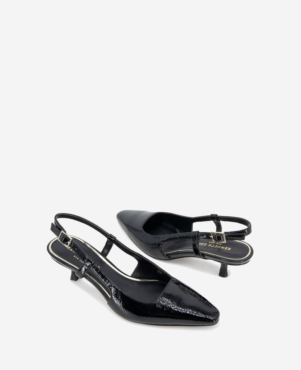 Martha Black Patent Slingback Kitten Heel | Kenneth Cole | Kenneth Cole BLACK CRINKLE PATENT