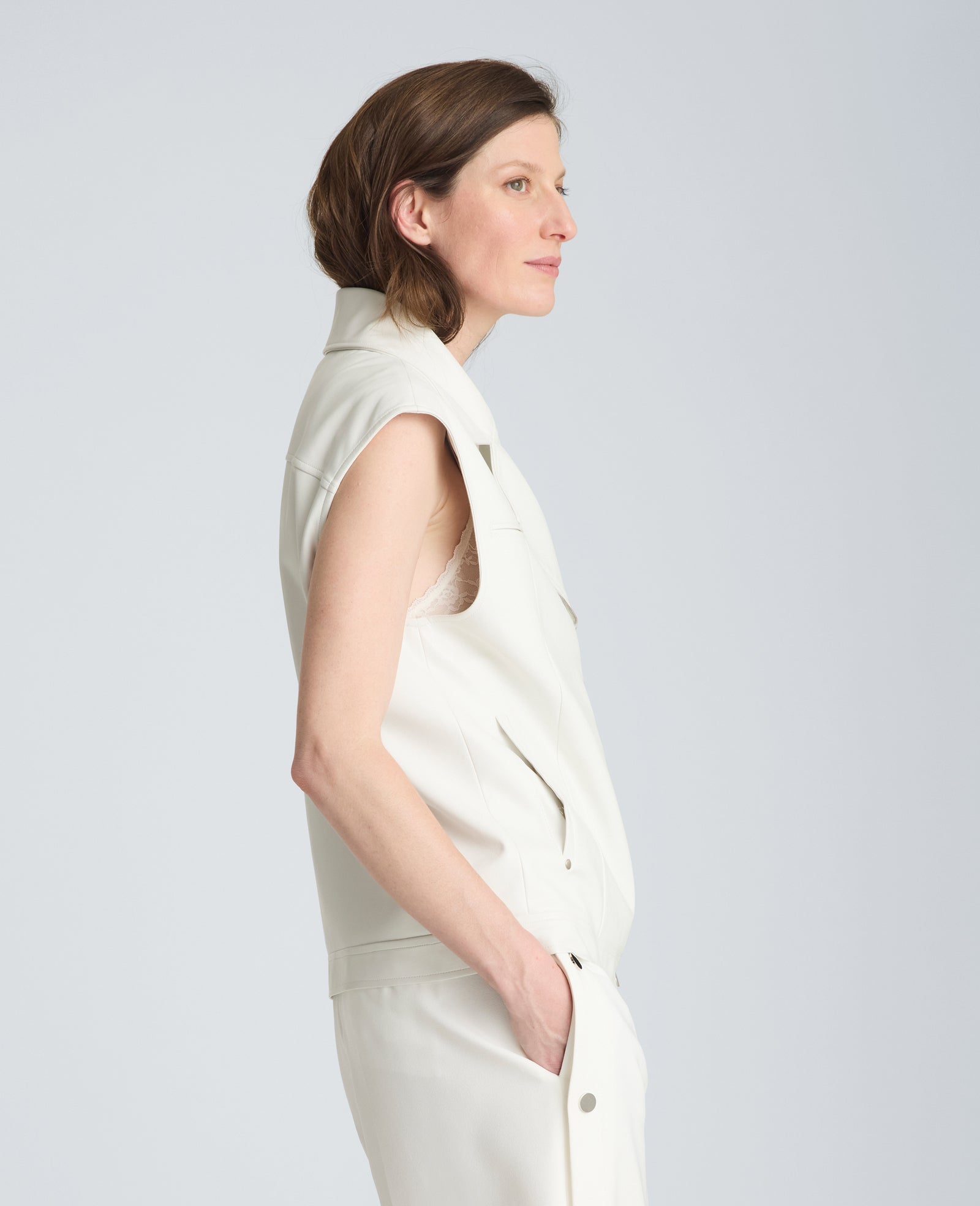 Shop Boxy Fit Moto Vest – Pure White | Kenneth Cole | Kenneth Cole PURE WHITE