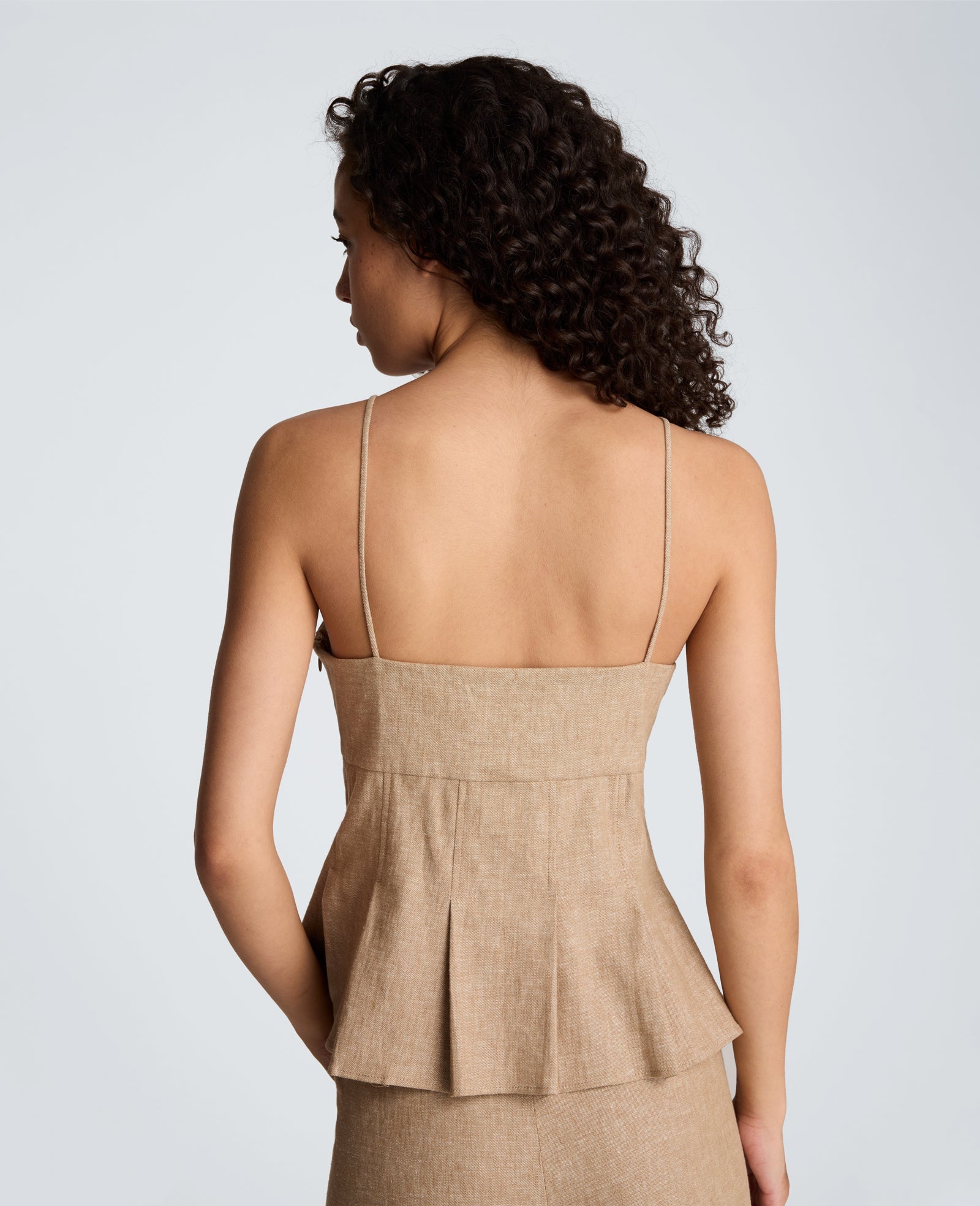 Linen Fitted Cami with Pleated Body | Kenneth Cole MESA TAUP/MELANGE