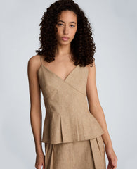 Linen Fitted Cami with Pleated Body | Kenneth Cole MESA TAUP/MELANGE