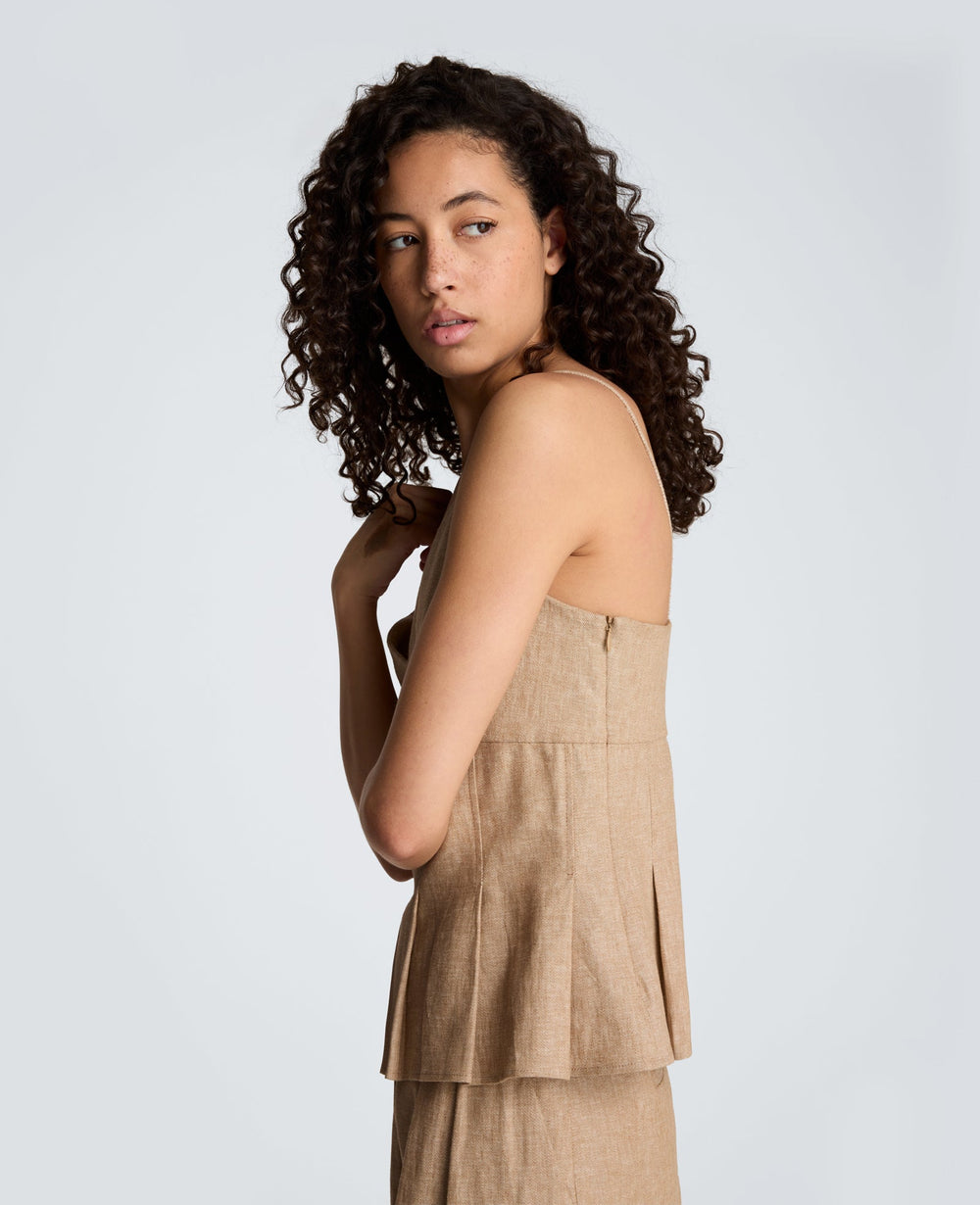 Linen Fitted Cami with Pleated Body | Kenneth Cole MESA TAUP/MELANGE