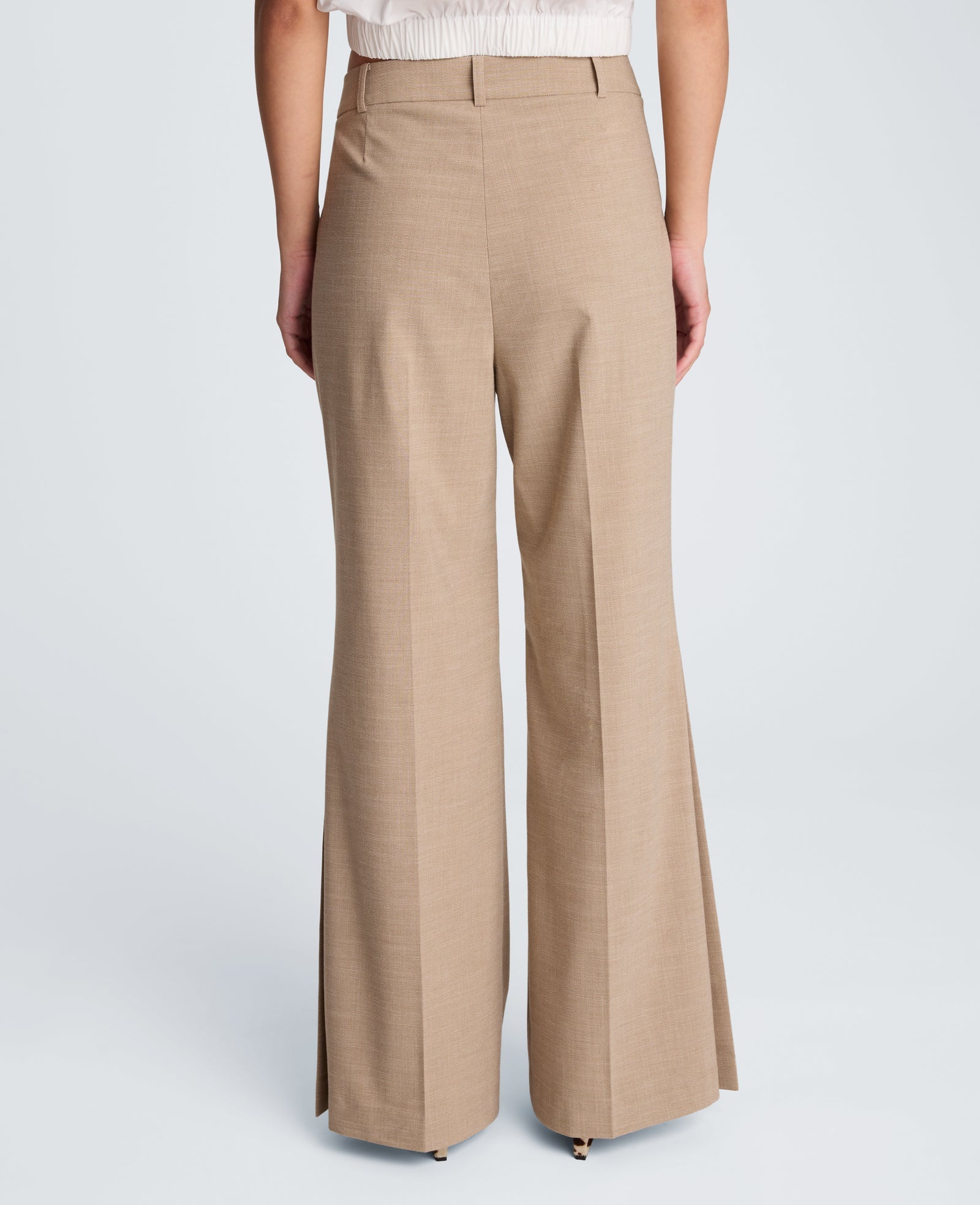 Crosshatch Fly Front Mid Rise Flare Pant | Kenneth Cole TIMELESS TAUPE/PURE WHITE