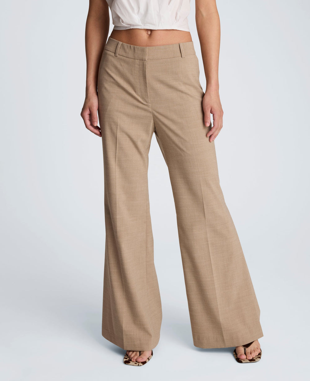 Crosshatch Fly Front Mid Rise Flare Pant | Kenneth Cole TIMELESS TAUPE/PURE WHITE