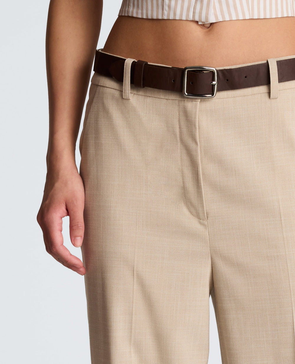 Crosshatch Fly Front High Rise Slash Pocket Wide Leg Pant with Belt | Kenneth Cole TIMELESS TAUPE/PURE WHITE