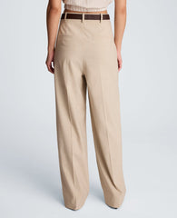 Crosshatch Fly Front High Rise Slash Pocket Wide Leg Pant with Belt | Kenneth Cole TIMELESS TAUPE/PURE WHITE