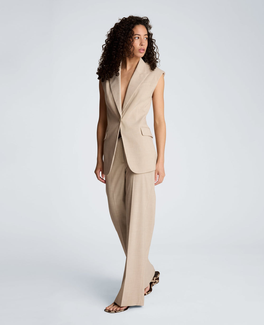 Crosshatch Fly Front High Rise Slash Pocket Wide Leg Pant with Belt | Kenneth Cole TIMELESS TAUPE/PURE WHITE