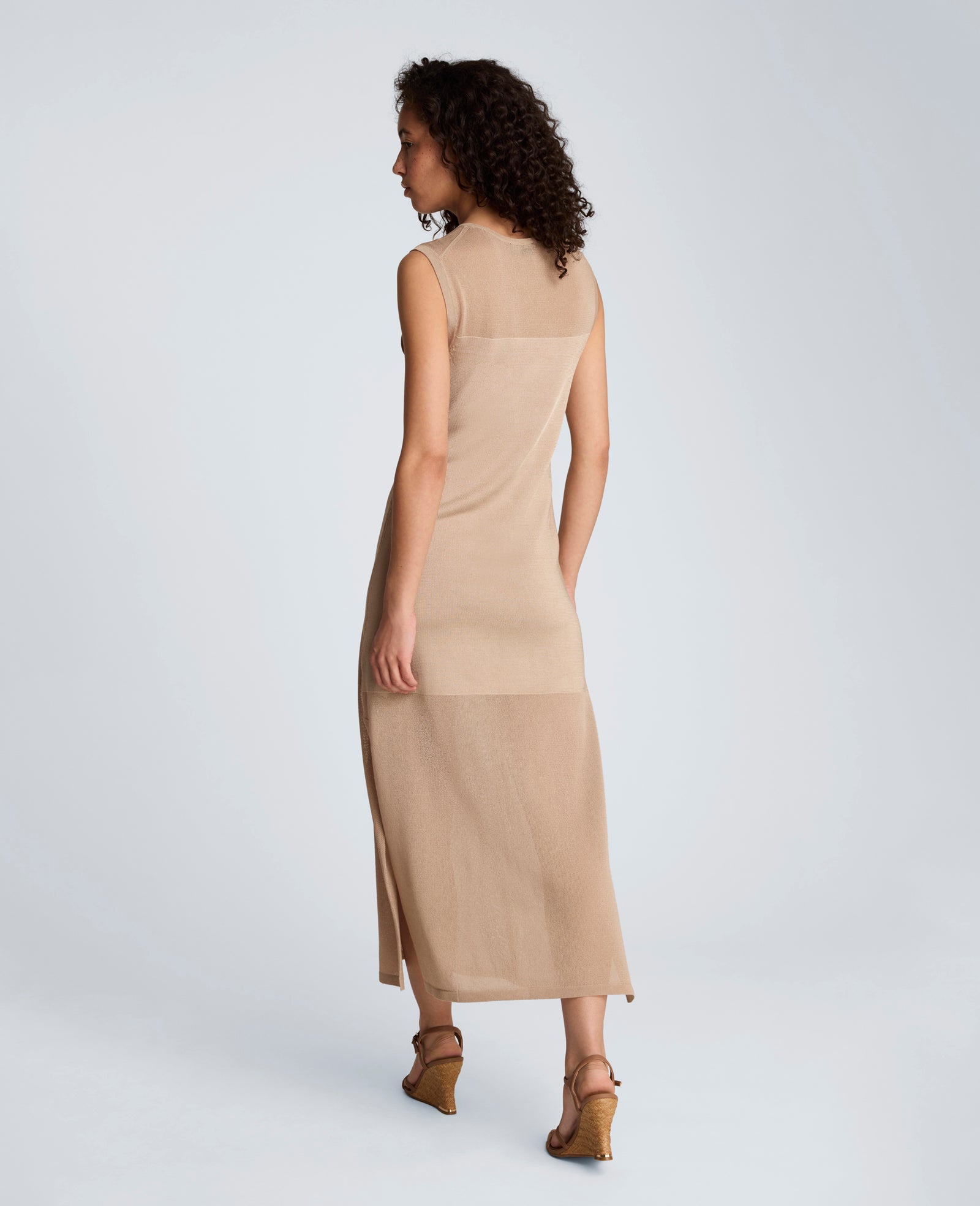 Semi Sheer Dress with Side Slits | Kenneth Cole TIMELESS TAUPE