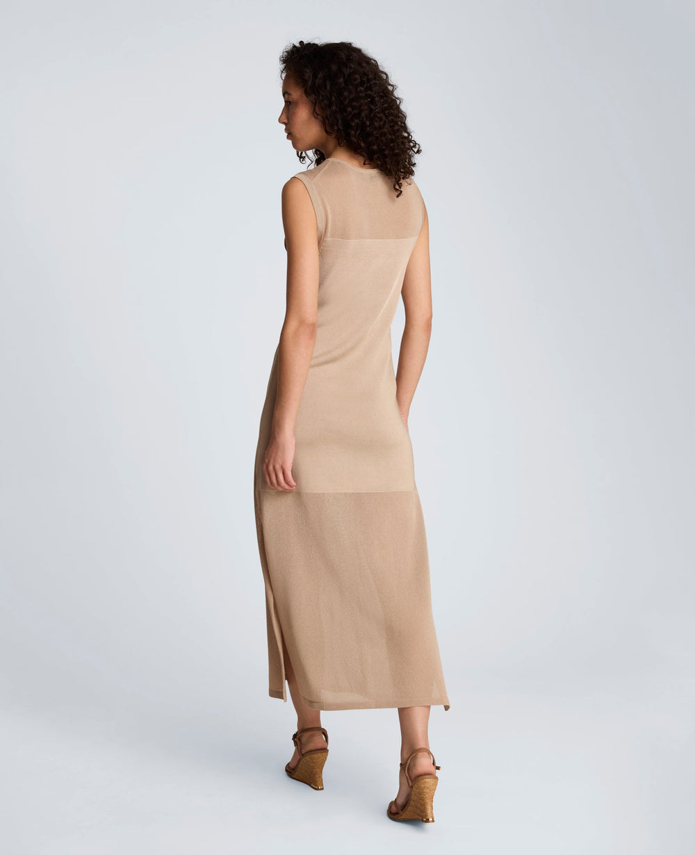 Semi Sheer Dress with Side Slits | Kenneth Cole TIMELESS TAUPE