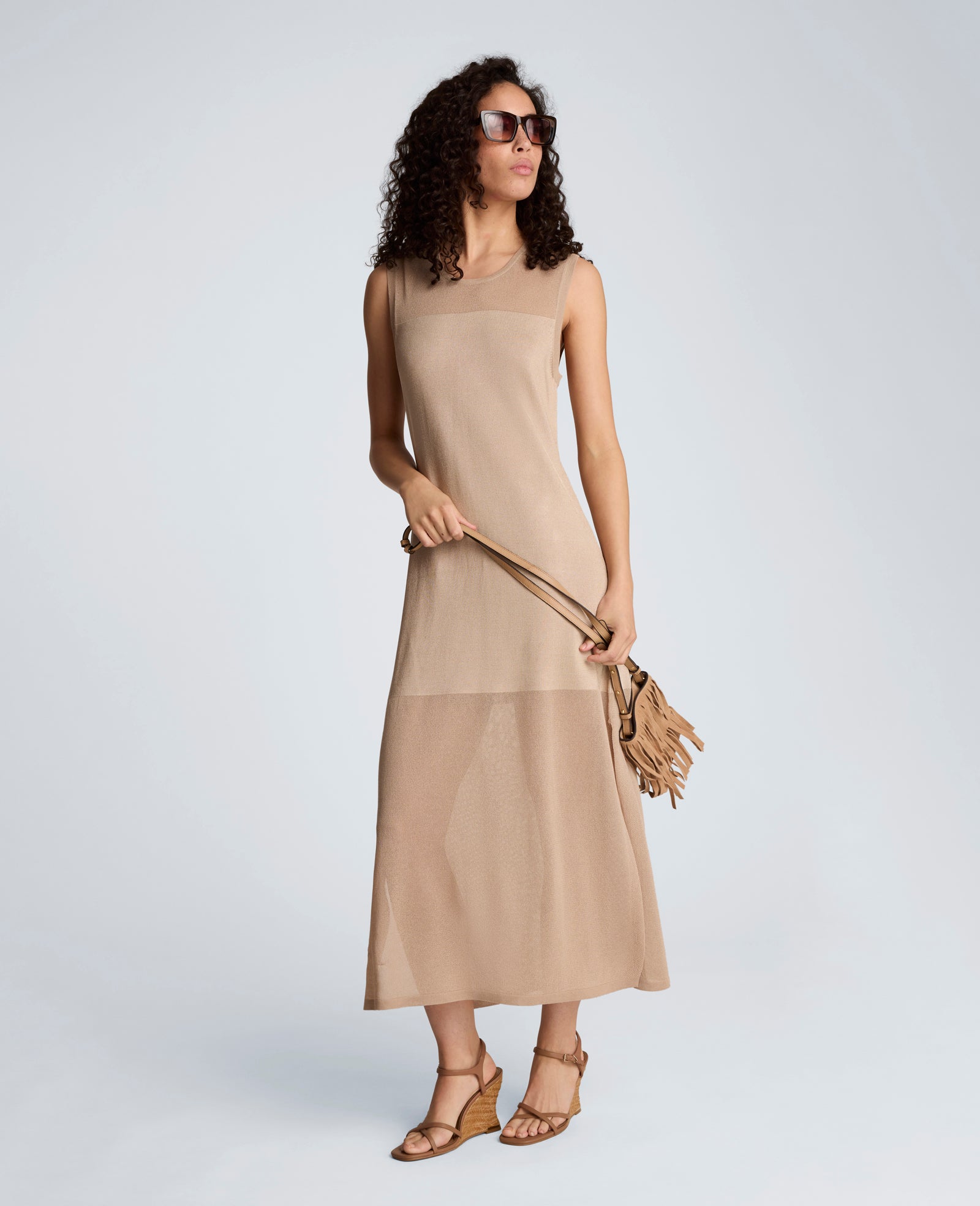Semi Sheer Dress with Side Slits | Kenneth Cole TIMELESS TAUPE