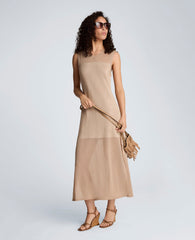 Semi Sheer Dress with Side Slits | Kenneth Cole TIMELESS TAUPE