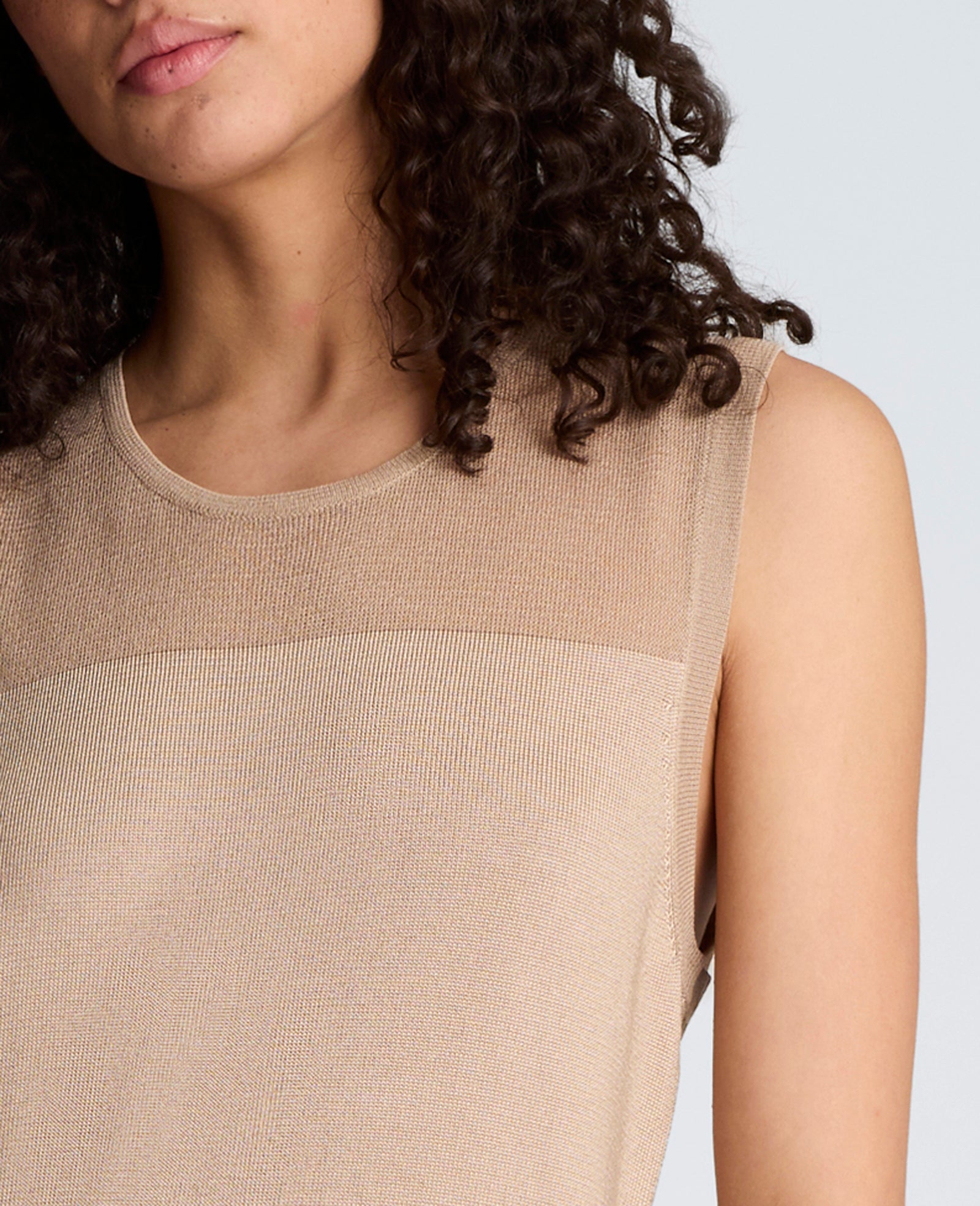 Semi Sheer Dress with Side Slits | Kenneth Cole TIMELESS TAUPE
