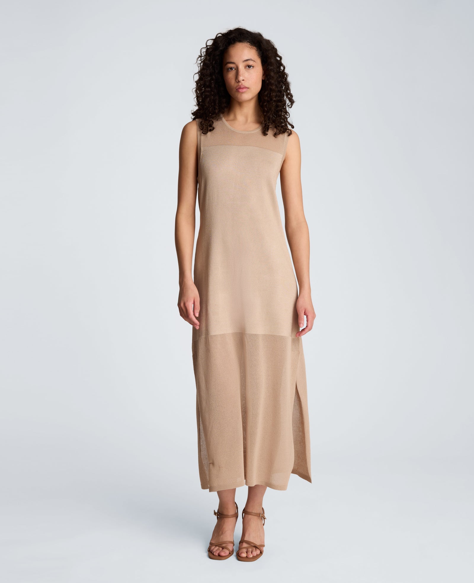 Semi Sheer Dress with Side Slits | Kenneth Cole TIMELESS TAUPE
