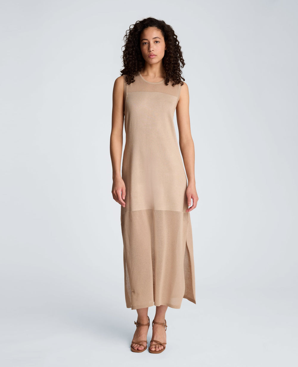 Semi Sheer Dress with Side Slits | Kenneth Cole TIMELESS TAUPE