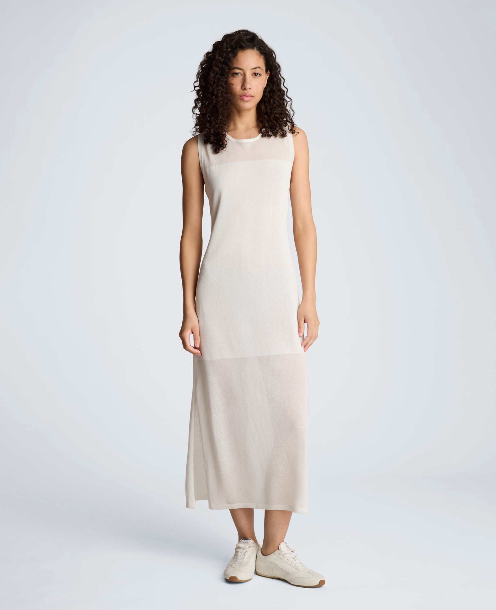 Semi Sheer Dress with Side Slits | Kenneth Cole PURE WHITE