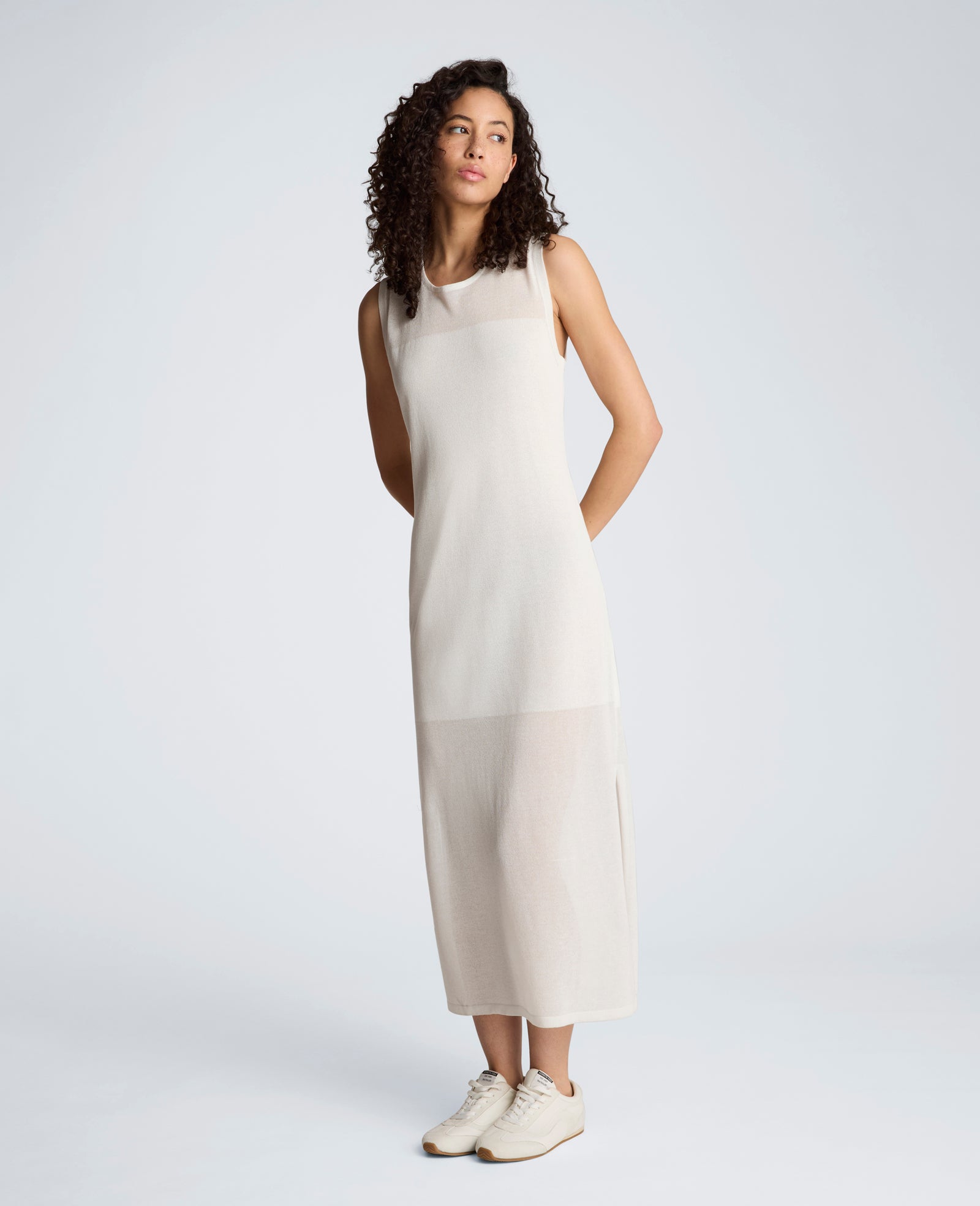 Semi Sheer Dress with Side Slits | Kenneth Cole PURE WHITE
