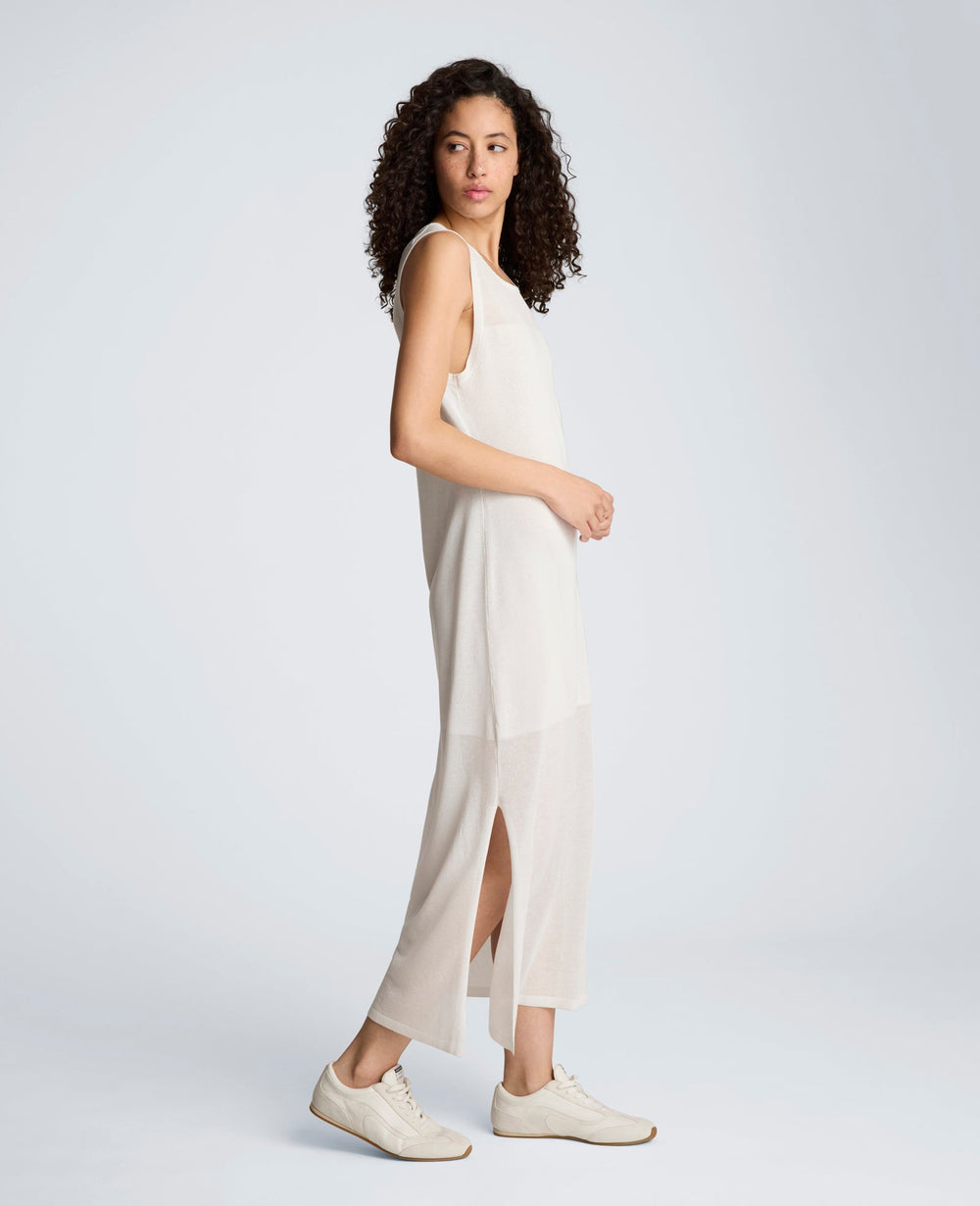 Semi Sheer Dress with Side Slits | Kenneth Cole PURE WHITE