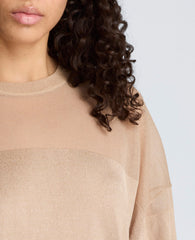 Shiny Semi Sheer Stripe Crew Neck | Kenneth Cole TIMELESS TAUPE