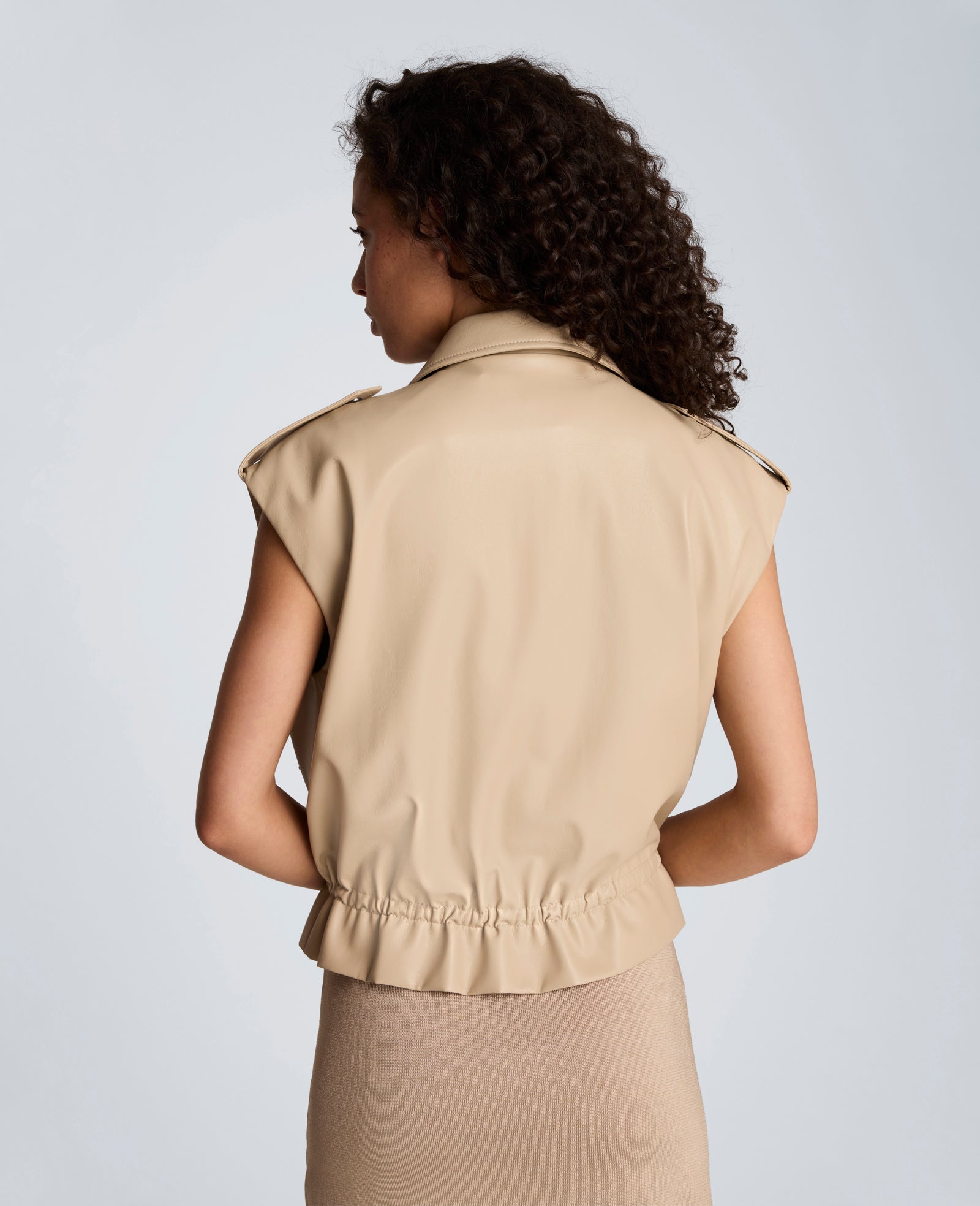 Faux Leather Snap Front Jacket with Drawcord Waist | Kenneth Cole TIMELESS TAUPE