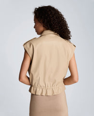 Faux Leather Snap Front Jacket with Drawcord Waist | Kenneth Cole TIMELESS TAUPE