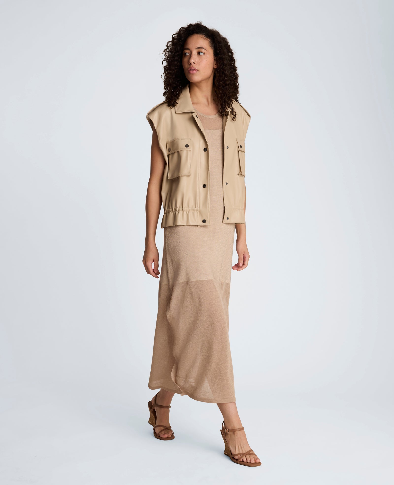 Faux Leather Snap Front Jacket with Drawcord Waist | Kenneth Cole TIMELESS TAUPE