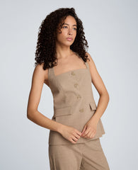 Crosshatch Weave Four Button Halter Vest with Flap Pockets | Kenneth Cole TIMELESS TAUPE