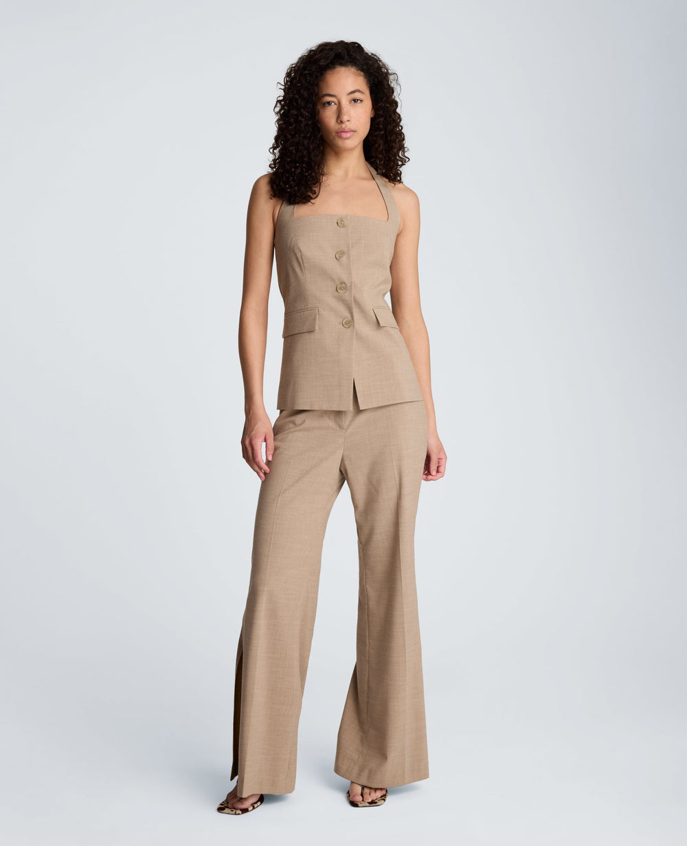 Crosshatch Weave Four Button Halter Vest with Flap Pockets | Kenneth Cole TIMELESS TAUPE