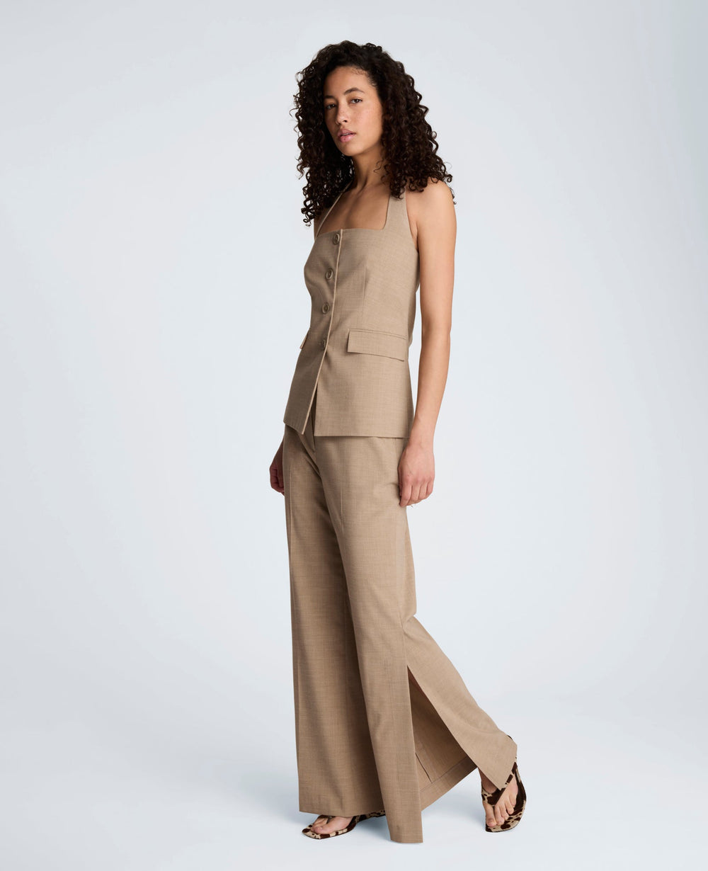 Crosshatch Weave Four Button Halter Vest with Flap Pockets | Kenneth Cole TIMELESS TAUPE