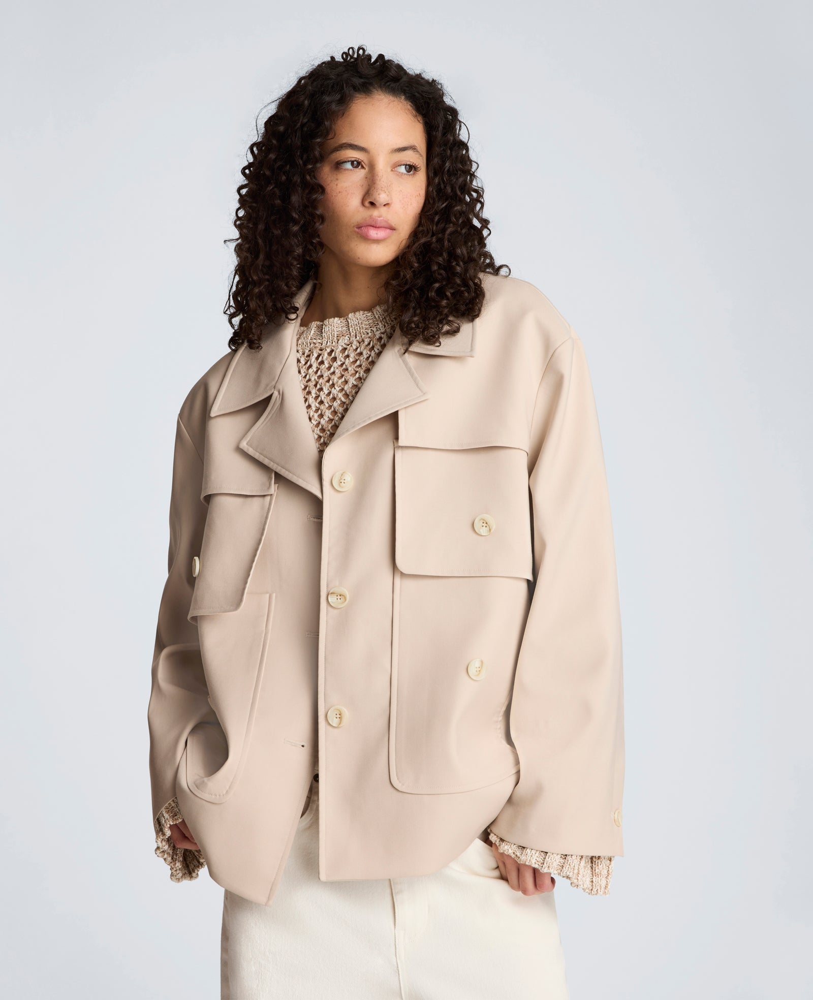 Melange Twill Multi Pocket Jacket with Notch Collar | Kenneth Cole TIMELESS TAUPE