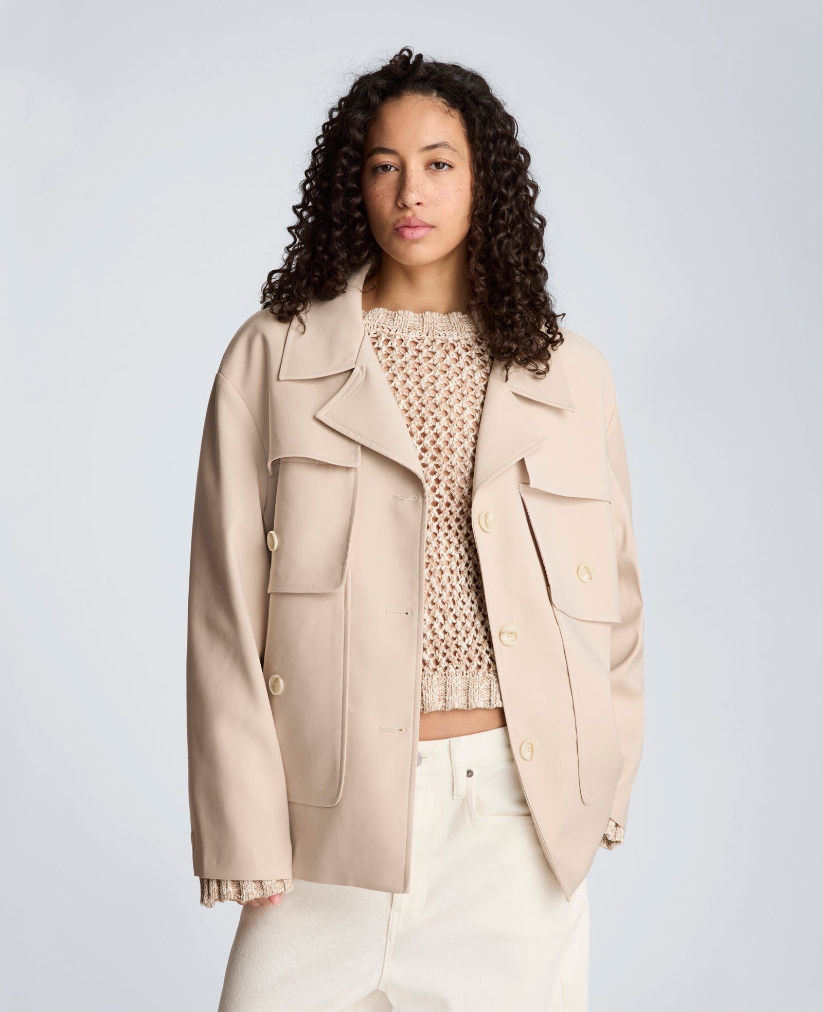 Melange Twill Multi Pocket Jacket with Notch Collar | Kenneth Cole TIMELESS TAUPE