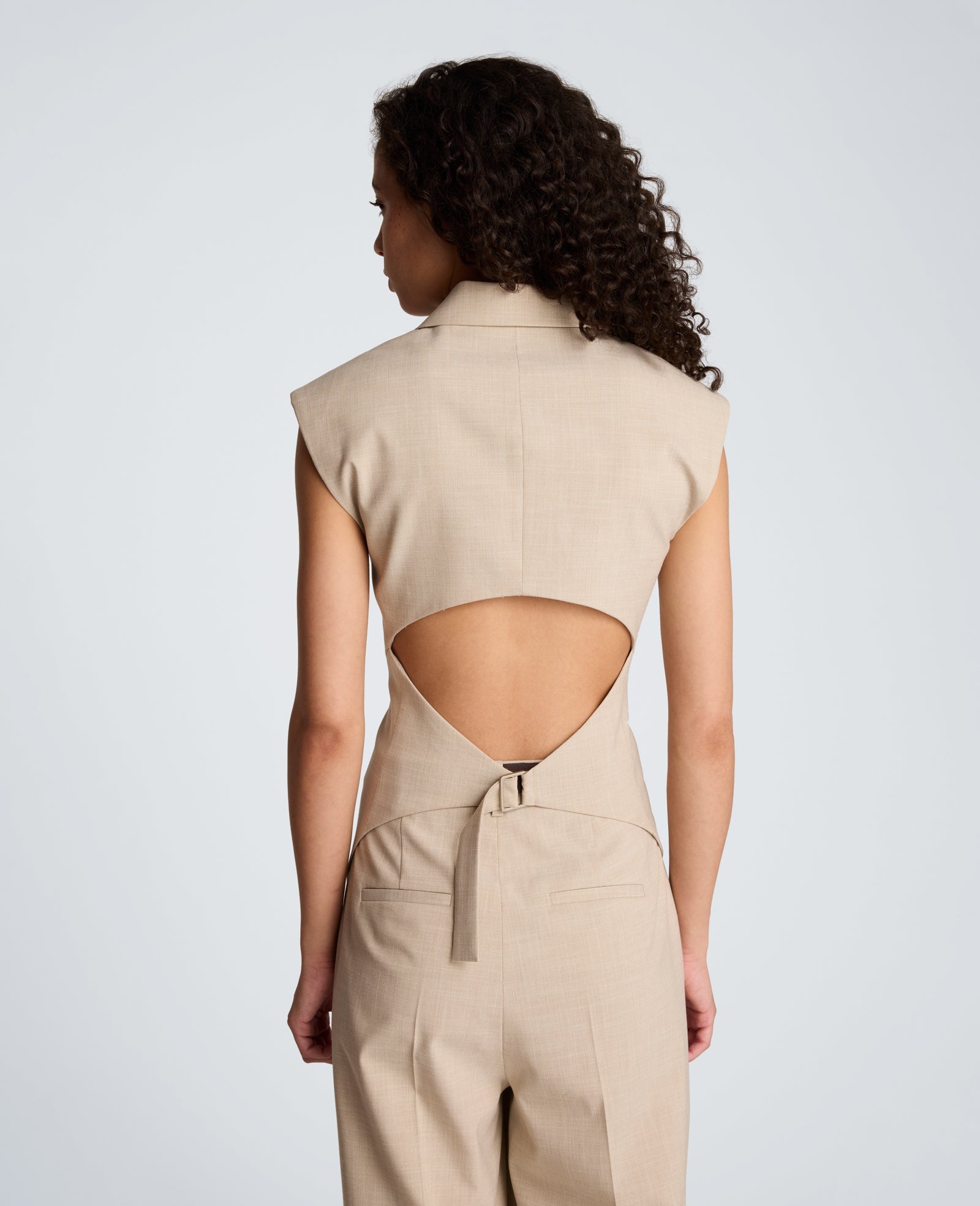 Crosshatch Weave Open Back Vest with Strap | Kenneth Cole TIMELESS TAUPE