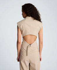 Crosshatch Weave Open Back Vest with Strap | Kenneth Cole TIMELESS TAUPE