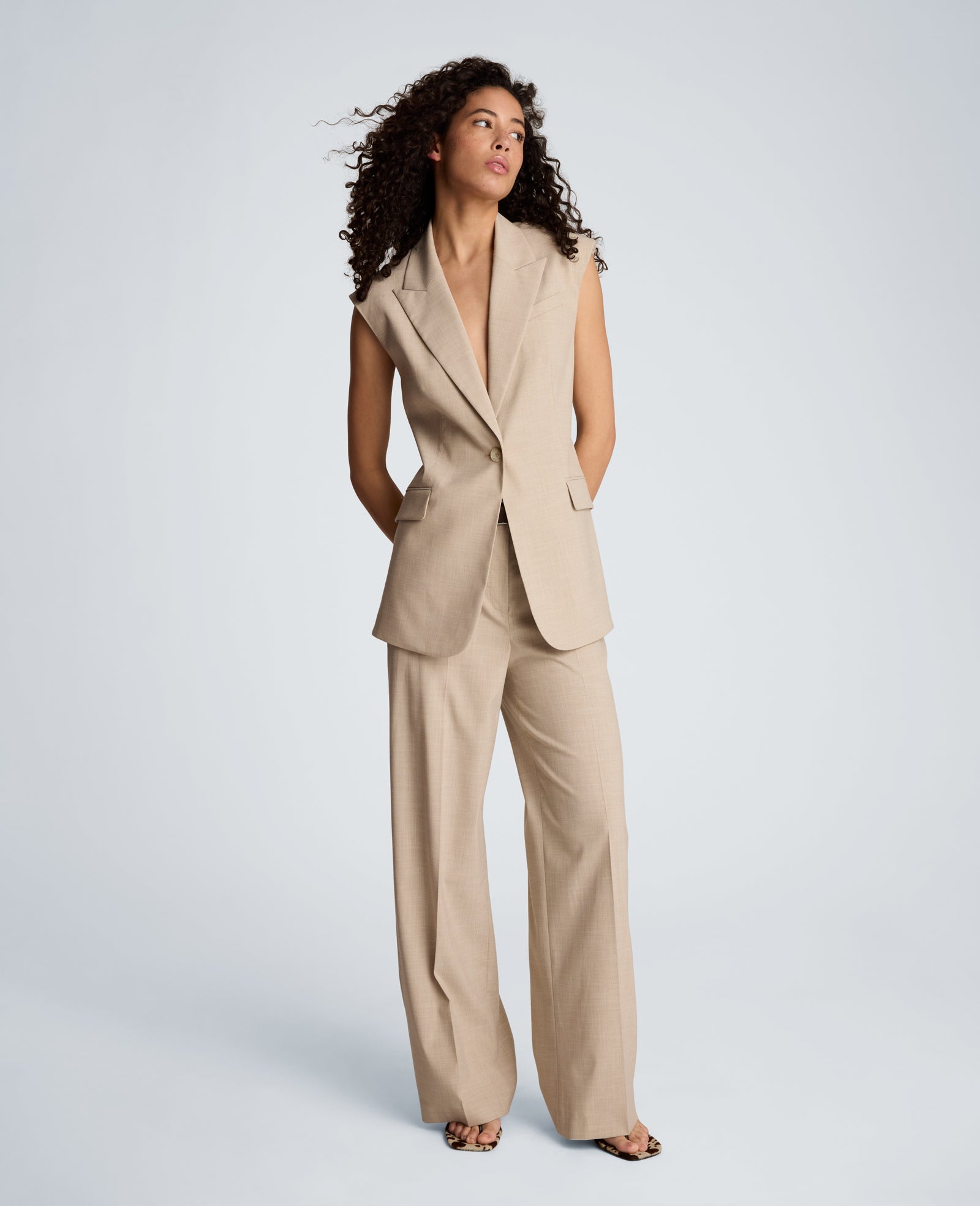 Crosshatch Weave Open Back Vest with Strap | Kenneth Cole TIMELESS TAUPE