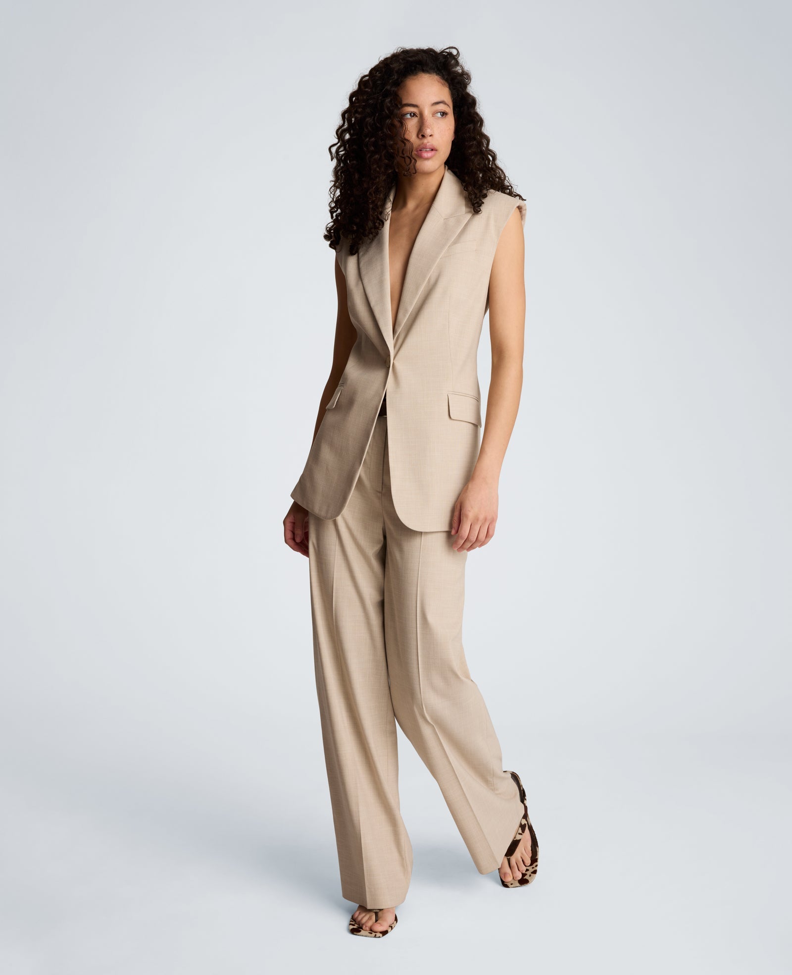 Crosshatch Weave Open Back Vest with Strap | Kenneth Cole TIMELESS TAUPE
