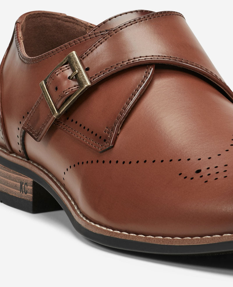 REACTION - Cheer Brogue Single Monk Strap | Kenneth Cole TAN