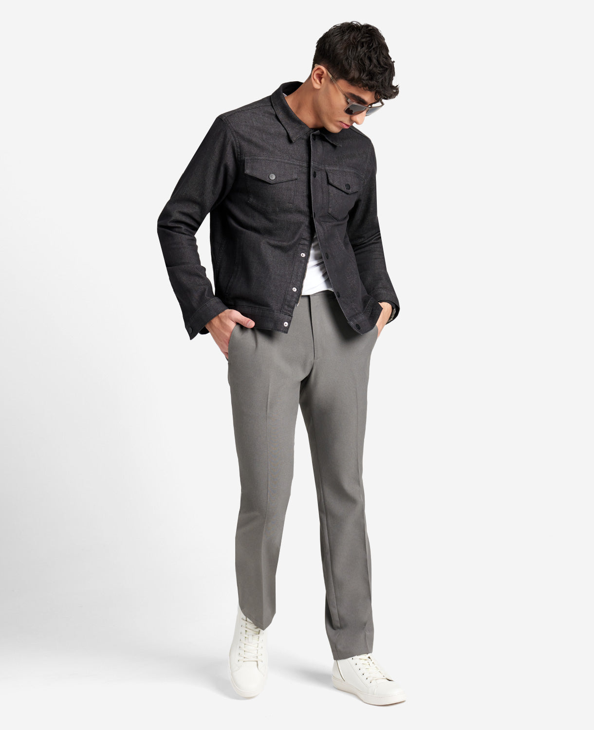 Shop Modern-Fit Stretch Trouser – Grey Check | Kenneth Cole | Kenneth Cole MEDIUM GREY