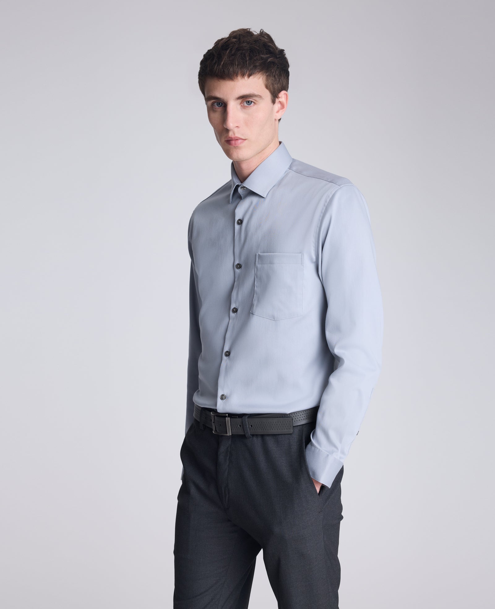 Mens REACTION Slim-Fit Button-Down Dress Shirt, Stone Grey | Kenneth Cole STONE GREY