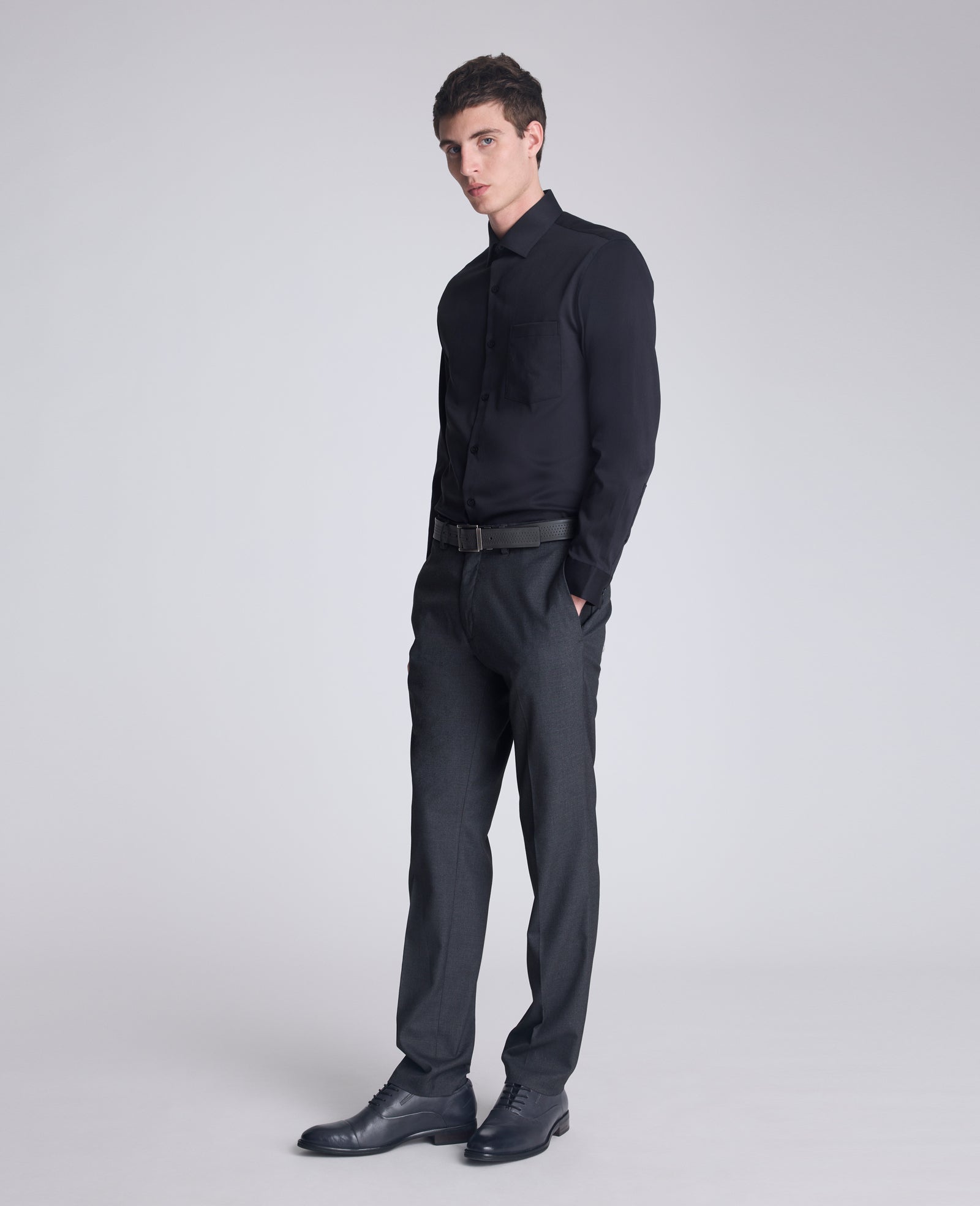 Buy Men's REACTION Slim-Fit Button-Down Dress Shirt, Black | Kenneth Cole BLACK