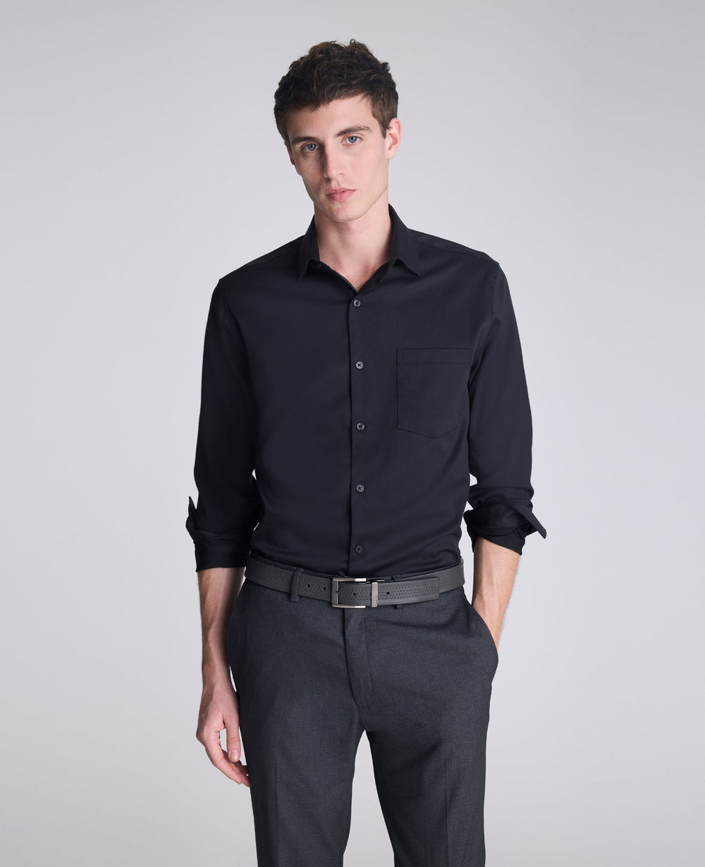 Buy Men's REACTION Slim-Fit Button-Down Dress Shirt, Black | Kenneth Cole BLACK